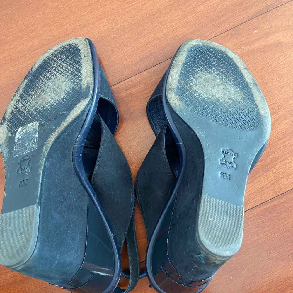 TORY BURCH GABRIELLE NUBUCK wedge Sandals navy blue shoes size 6 - Picture 8 of 8